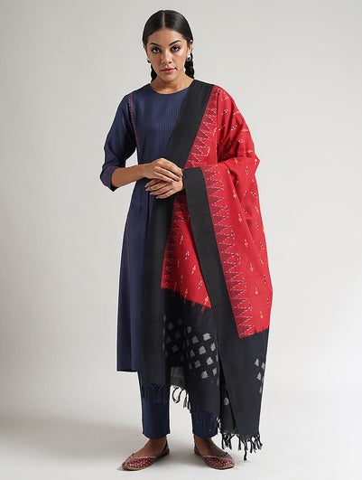 Women Red Handwoven Ikat Cotton Dupatta