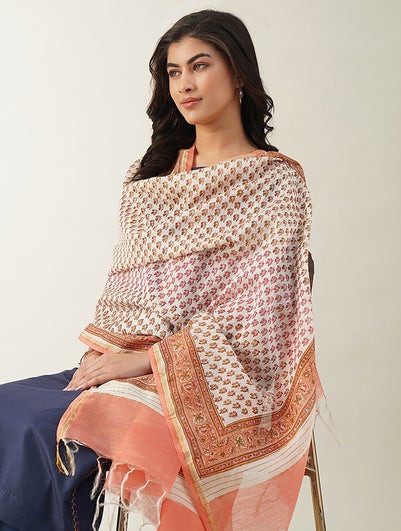 Women Off White_Cream Cotton Silk Dupatta