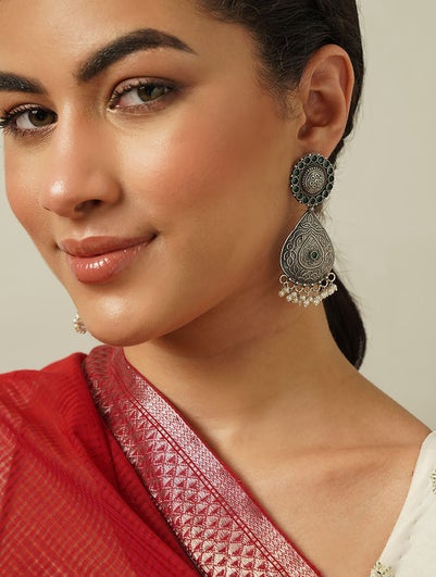 Women Silver Push Back Silver Danglers