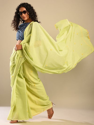 Women Green Handwoven Cotton Saree