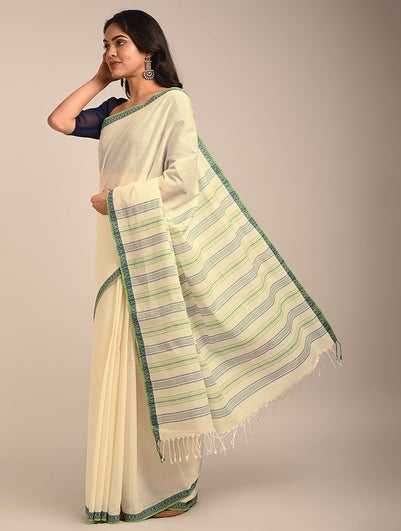 Women Off White Handwoven Cotton Saree