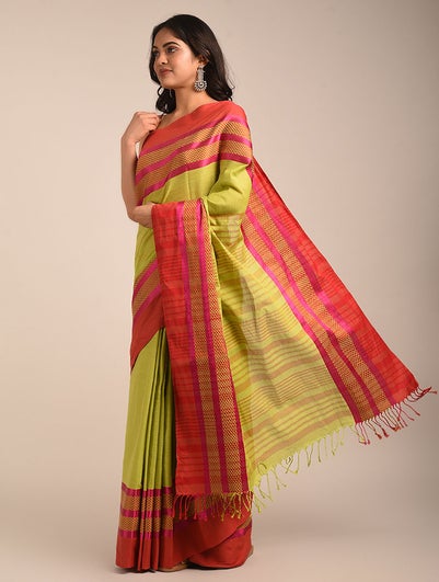 Women Green Handwoven Cotton Saree