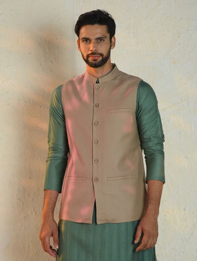 Men Beige Wool Nehru Jacket