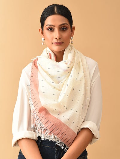 Women Beige Handwoven Cotton Stole