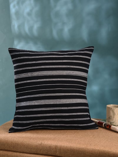 Black and White Handwoven Kasida Cushion Cover