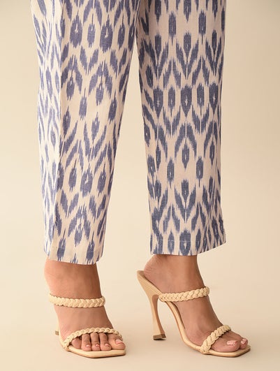 Women White Cotton Printed Ankle Length Regular Fit Pant