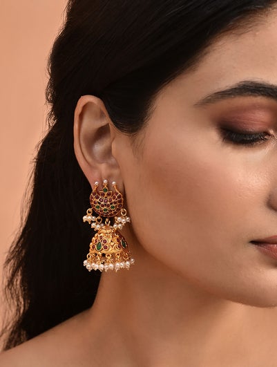 Women Gold Tone Jhumki Earrings