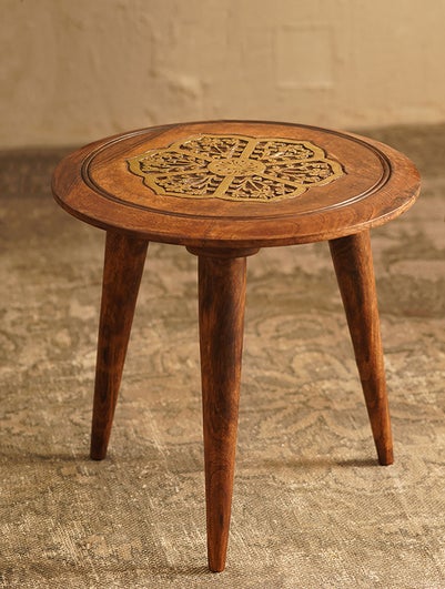 Handcarved Floral Nesting Side Table With Gold Foiling