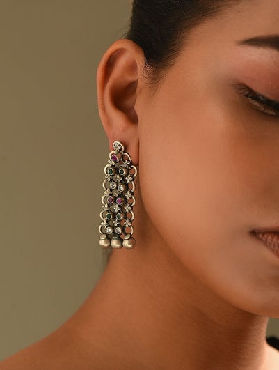 Women Silver Push Back Silver Danglers