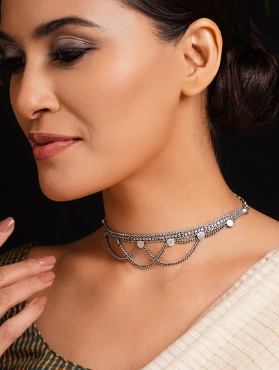 Women Silver Choker Necklace