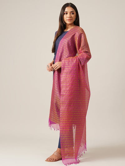 Women PinkChattisgarhi Cotton Silk Dupatta