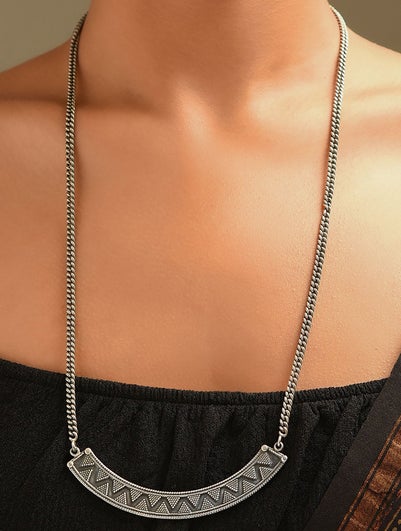 Women Tribal Silver Long Necklace