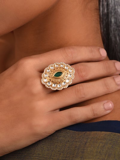 Women Gold Adjustable Gold Plated Brass Ring