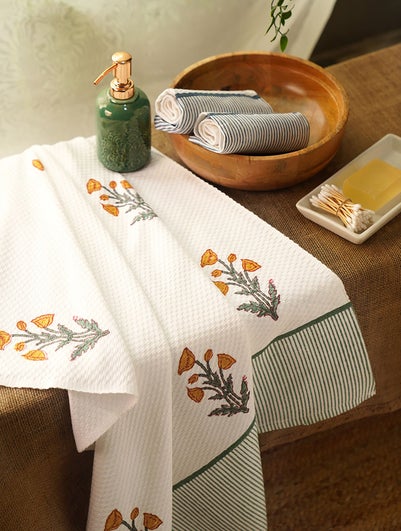 Handblock Printed Honeycomb Bath Towel