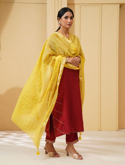 Women Mustard Yellow Cotton Silk Collection Dupatta