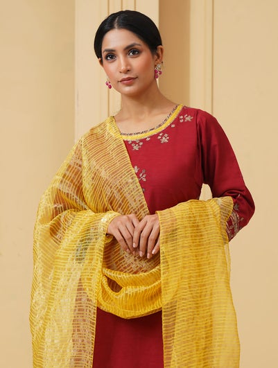 Women Mustard Yellow Cotton Silk Collection Dupatta