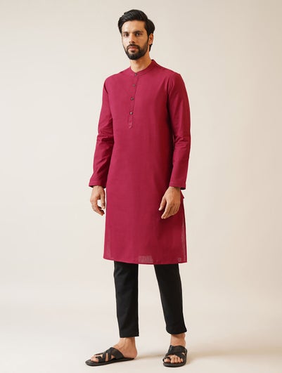 Men Red Cotton Mandarin Collar Regular Fit Kurta - 38