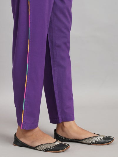 Women Purple Cotton Solid Ankle Length Regular Fit Pant - XS