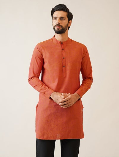 Men Pink Cotton Mandarin Collar Regular Fit Kurta - 38