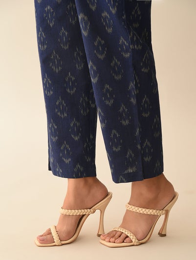 Women Blue Cotton Printed Ankle Length Regular Fit Pant - S