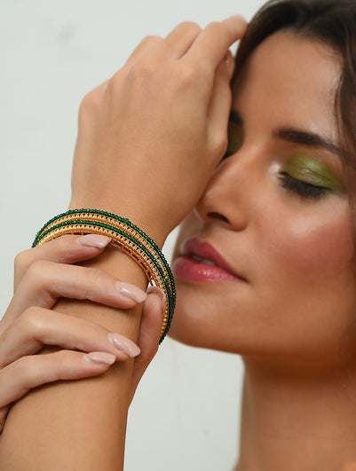 Women Green Gold Tone Bangles (Pair) - 2/4