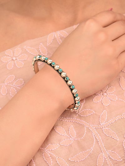 Women Turquoise White Silver Bangle