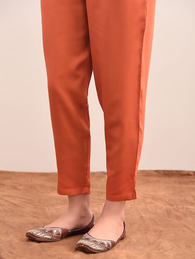 Women Rust Orange Modal Solid Ankle Length Regular Fit Pant - XS