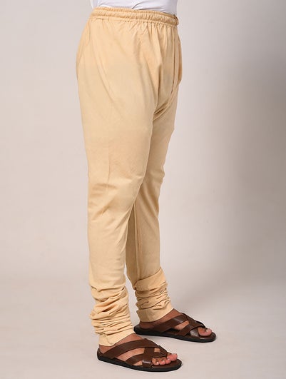 Men Beige Brown Cotton Basic Full Length Churidar - S