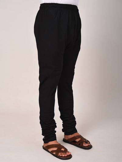 Men Black Cotton Basic Full Length Churidar - S