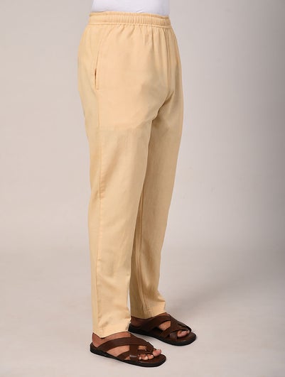 Men Beige Elasticated Waist Cotton Pyjama With Pockets - S