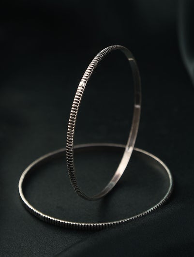 Women Tribal Silver Bangle (Pair) - 2/4