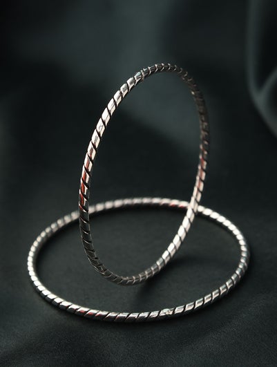 Women Tribal Silver Bangle (Pair) - 2/6