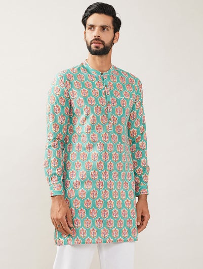 Men Multicolour Cotton Block Print Kurta - 36