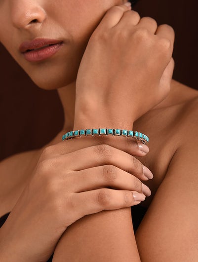 Women Turquoise Tribal Silver Bangle - 2/4