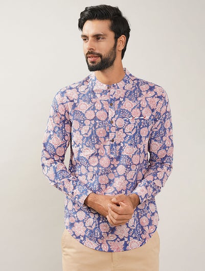 Men Multicolor Block Printed Cotton Very Short Kurta - 38