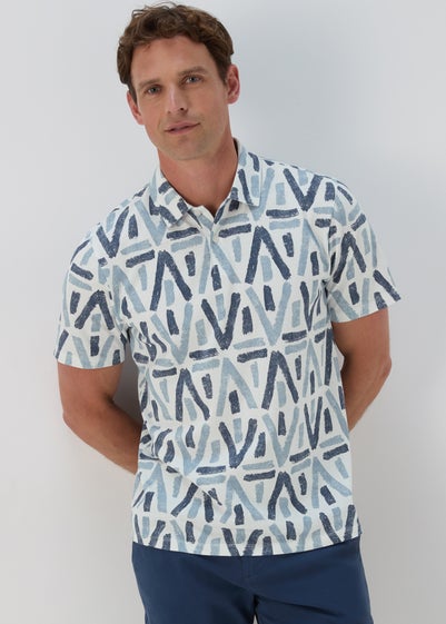 Blue & White Aztec Print Polo Shirt