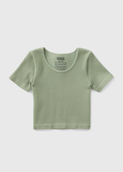 Girls Khaki Seamless Ribbed T-Shirt (7-15yrs)