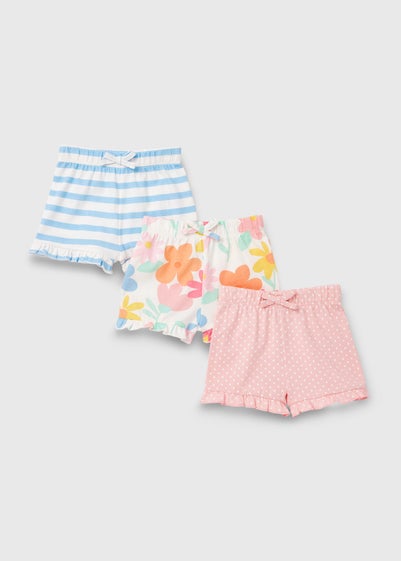 Baby 3 Pack Pink Blue & Cream Floral Shorts (Newborn-23mths) - Newborn