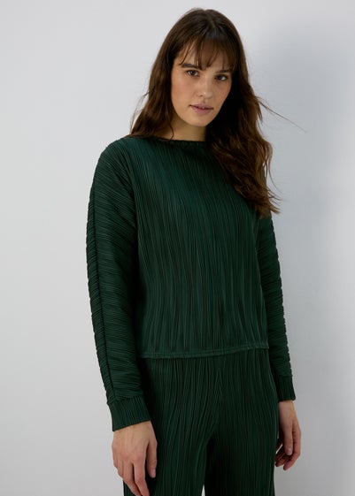 Green Textured Long Sleeve Top - Size 8