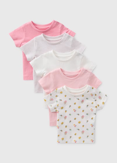 Baby 5 Pack Pink Floral T-Shirts (Newborn-23mths) - Newborn