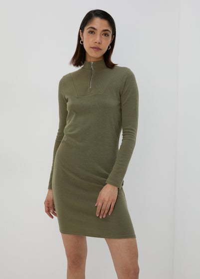 Khaki Zip Front Dress