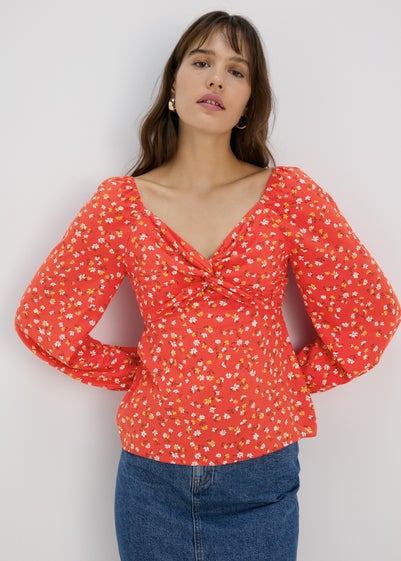 Red Floral Sweetheart Top