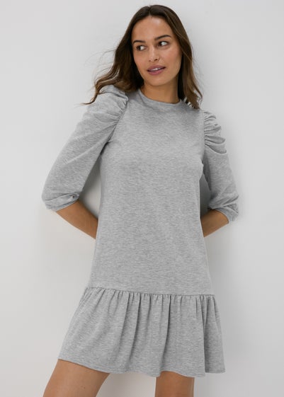 Grey Puff Sleeve Sweat Dress