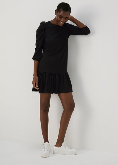 Black Puff Sleeve Smock Dress