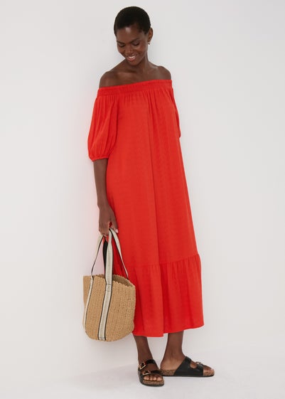 Red Bardot Maxi Dress