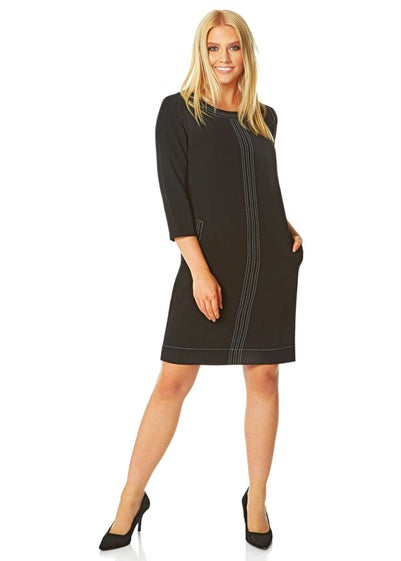 Roman Black 3/4 Sleeve Top Stitch Shift Dress