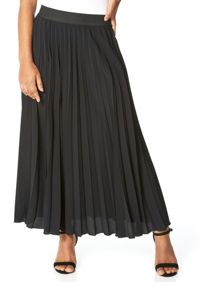 Roman Black Pleated Elastic Waist Maxi Skirt