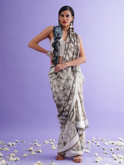 Grey Modal Shibori Saree