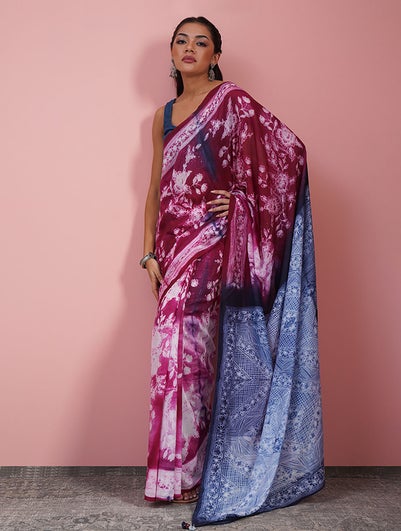 Pink Modal Shibori Saree