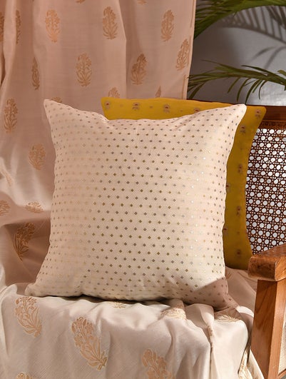 Ivory Chanderi Banarasi Cushion Cover